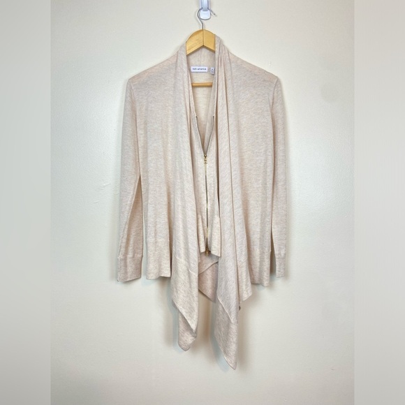 525 AMERICA ZIP FRONT DRAPEY CARDIGAN CASHMERE BLEND QUIET LUXURY - Picture 1 of 10